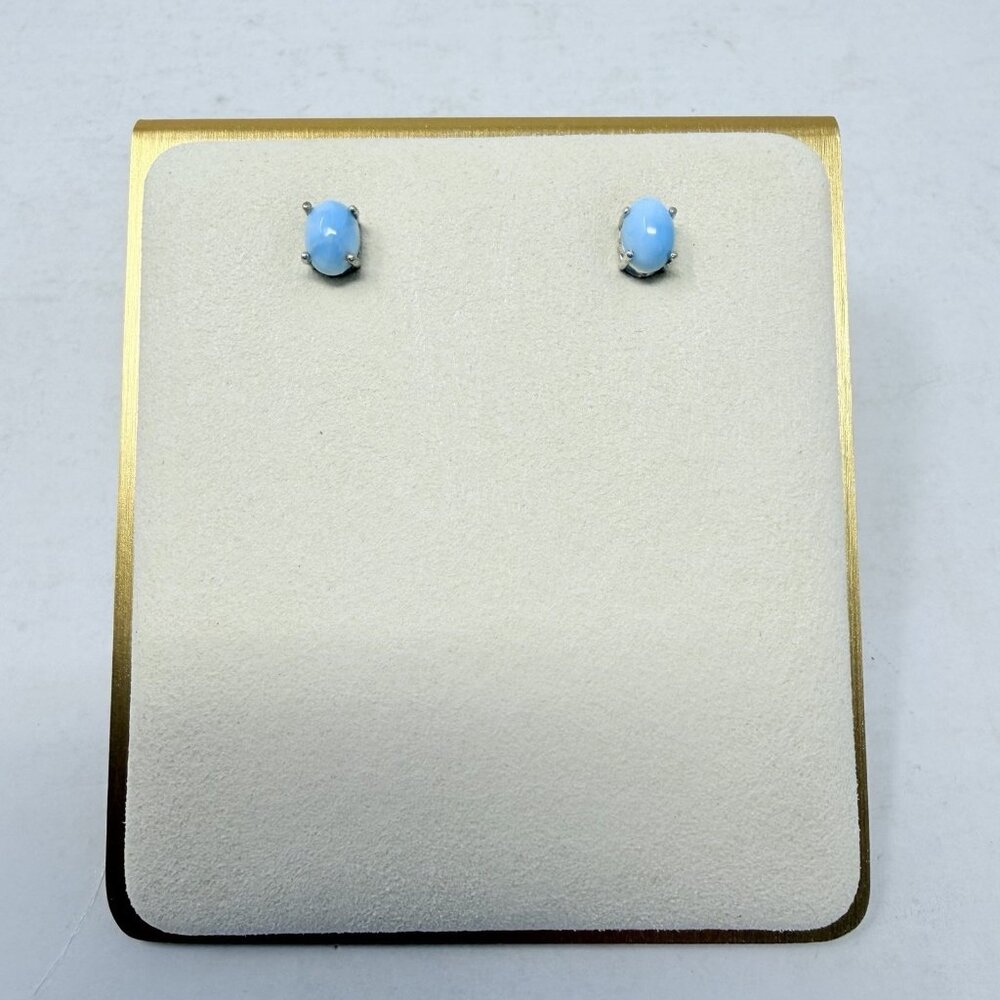 Shop LC Blue Larimar Oval Stud Earrings in Platinum Overlay Sterling Silver 5319